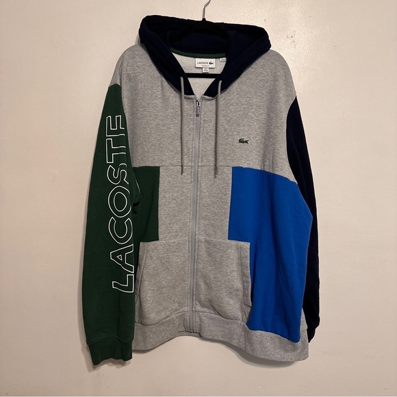 Lacoste Men’s Color-block Zippered Fleece Hoodie Sweatshirt size 4XL Green Blue - Picture 3 of 9